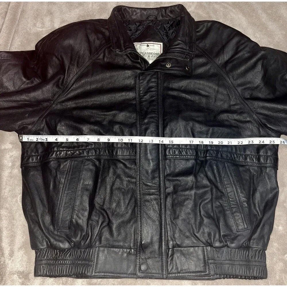 Men’s Leather Biker Jacket John Ashford Outdoors Size Large Black Full Zip